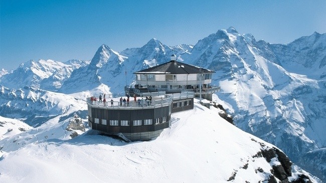 A view of high mountain peaks in the European Alps